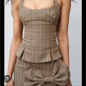 Danielle Guizio Plaid Tan Top